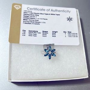 Electric blue topaz & white topaz sterling silver ring